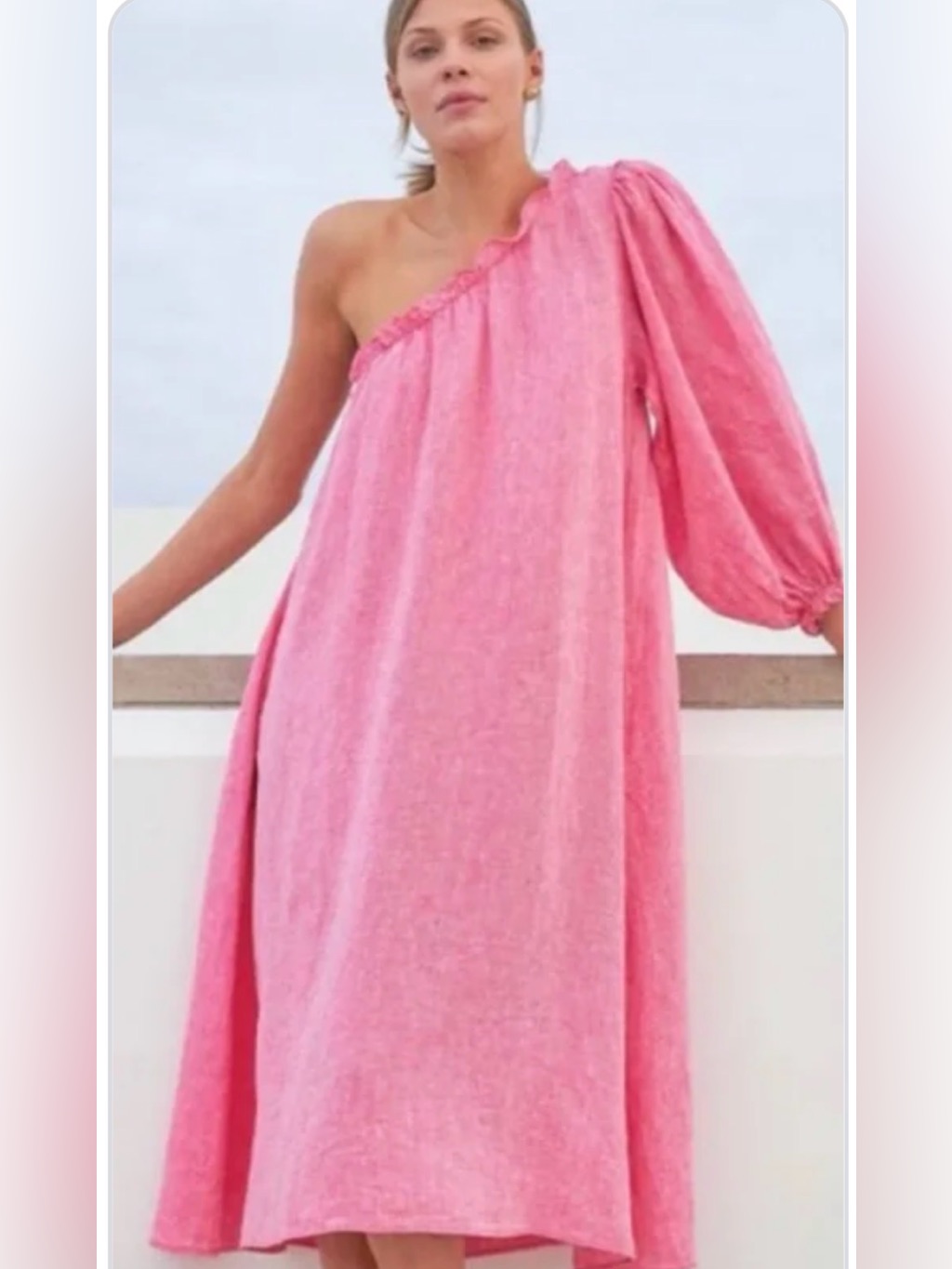 Lake Pajamas One-Shoulder Linen Dress In Pink Size M Runs Roomy!